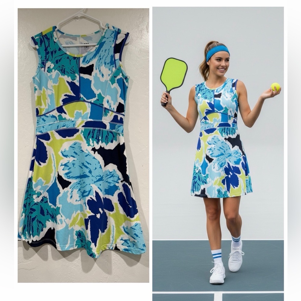 Title Nine Blue Abstract Floral Athletic Mini Pickleball Outdoor Sports Dress M